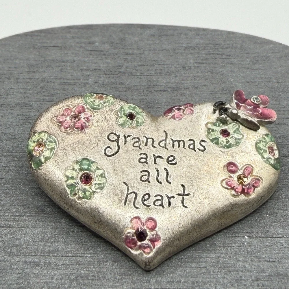 GAIMO Grandmas Are All Heart Floral Rhinestone Butterfly Heart Brooch Pin Gift